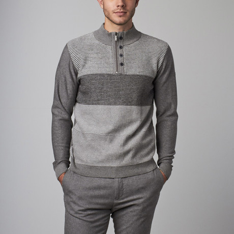 Buttoned Jacquard Front Sweater // Charcoal (S)