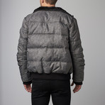 Down Hooded Textured Bomber // Black Mix (L)