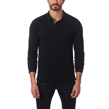 Jared Lang // Classic Long-Sleeve Polo // Black + Kaleidoscope Accent (S)