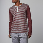 Blue Gear // Feeder Stripe Henley // Light Grey + Burgundry (L)