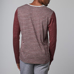 Blue Gear // Feeder Stripe Henley // Light Grey + Burgundry (L)