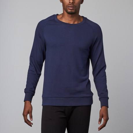 Modal French Terry Relaxed Neck Crew Sweater // Navy (S)