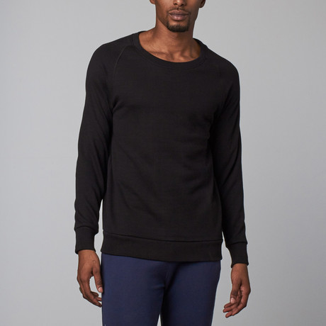 Modal French Terry Relaxed Neck Crew Sweater // Black (S)