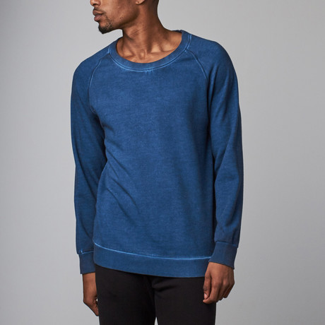 Dirty Washed Modal French Terry Relaxed Neck Crew Sweater // Navy (S)
