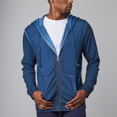 Dirty Washed Modal French Terry Zip-Up Hoodie // Navy (S)