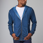 Dirty Washed Modal French Terry Zip-Up Hoodie // Navy (L)