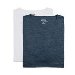 Super Soft Relaxed Neck Short Sleeve Lounge Tee // Blue Melange + White // Pack of 2 (S)