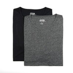 Super Soft Relaxed Neck Short-Sleeve Lounge Tee // Grey Melange + Black // Pack of 2 (M)