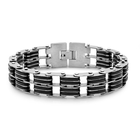 Rubber Link Bracelet // Silver + Black