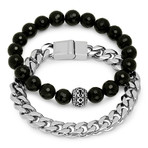 Lava Beaded Bracelets // Black + Silver // Set of 2