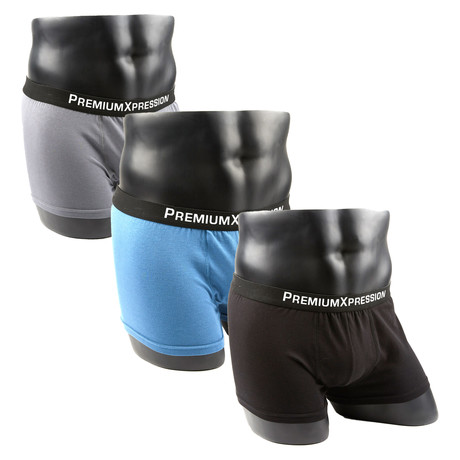 PX Clothing // Boxer Brief Underwear // Black + Charcoal + Lake Blue // Pack of 3 (S)