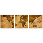 Old World Map Triptych (Medium: 12"L x 12"W Panels)
