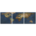 1800s World Map Triptych (Medium: 12"L x 12"W Panels)