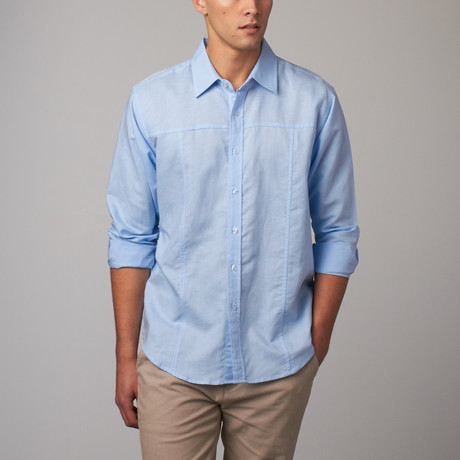 Stitch Trim Long-Sleeve Shirt // Blue (S)