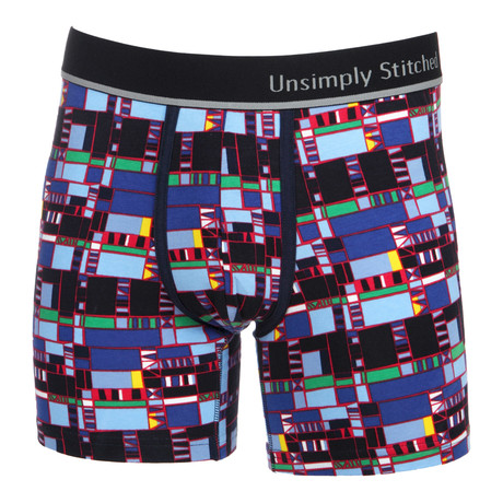 Unsimply Stitched // Abstract Cityscape Boxer Brief // Blue (L(36"-38"))