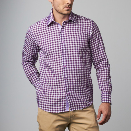 Celino // Reversible Cuff Dress Shirt // Purple + White Squares (S)