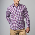 Celino // Reversible Cuff Dress Shirt // Purple + White Squares (L)