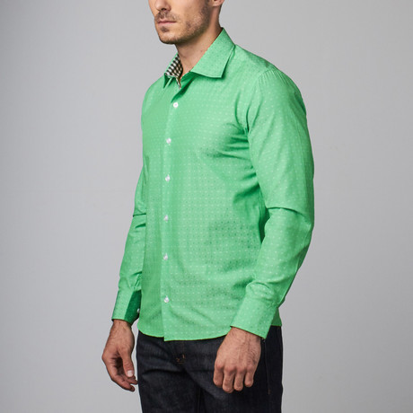 Celino // Reversible Cuff Dress Shirt // White + Green Squares (S)