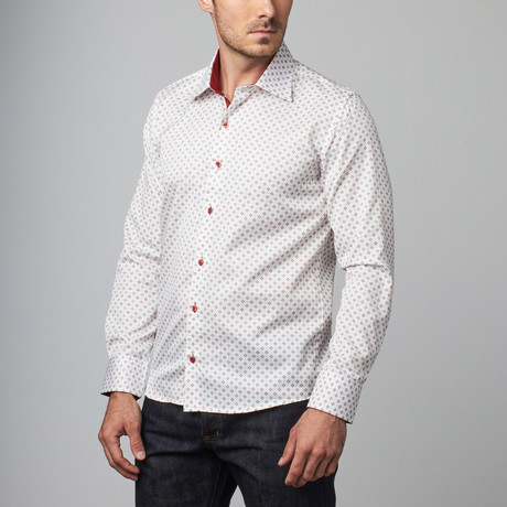 Reversible Cuff Dress Shirt // White + Red + Black Stars (S)