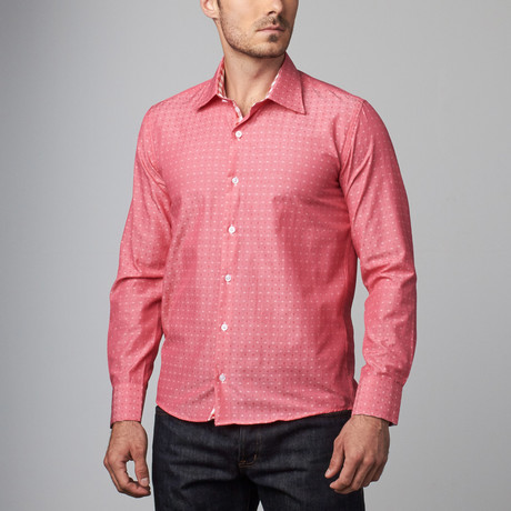 Reversible Cuff Dress Shirt // Pink + Red + White Squares (S)