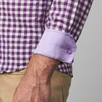 Celino // Reversible Cuff Dress Shirt // Purple + White Squares (L)