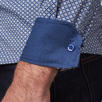 Amedeo // Reversible Cuff Dress Shirt // Blue + White Circles (3XL)