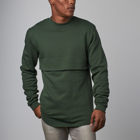 Double Panel Long-Sleeve Crewneck // Forest Green (S)