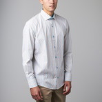 Bespoke Moda // Long Sleeve Button Down Jacquard Shirt // Turquoise + Yellow Dot (4XL)