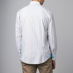 Bespoke Moda // Long Sleeve Button Down Jacquard Shirt // Turquoise + Yellow Dot (4XL)