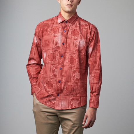 Bespoke // Long-Sleeve Button-Down Paisley Shirt // Red (S)