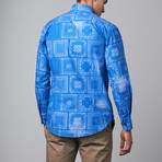 Bespoke // Long-Sleeve Button-Down Paisley Shirt // Blue (S)
