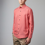Bespoke Moda // Long Sleeve Button Down Jacquard Shirt // Red Grid (M)