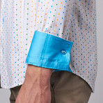 Bespoke Moda // Long Sleeve Button Down Jacquard Shirt // Turquoise + Yellow Dot (4XL)