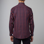 Bespoke Moda // Long Sleeve Button Down Jacquard Shirt // Red + Blue Grid (L)