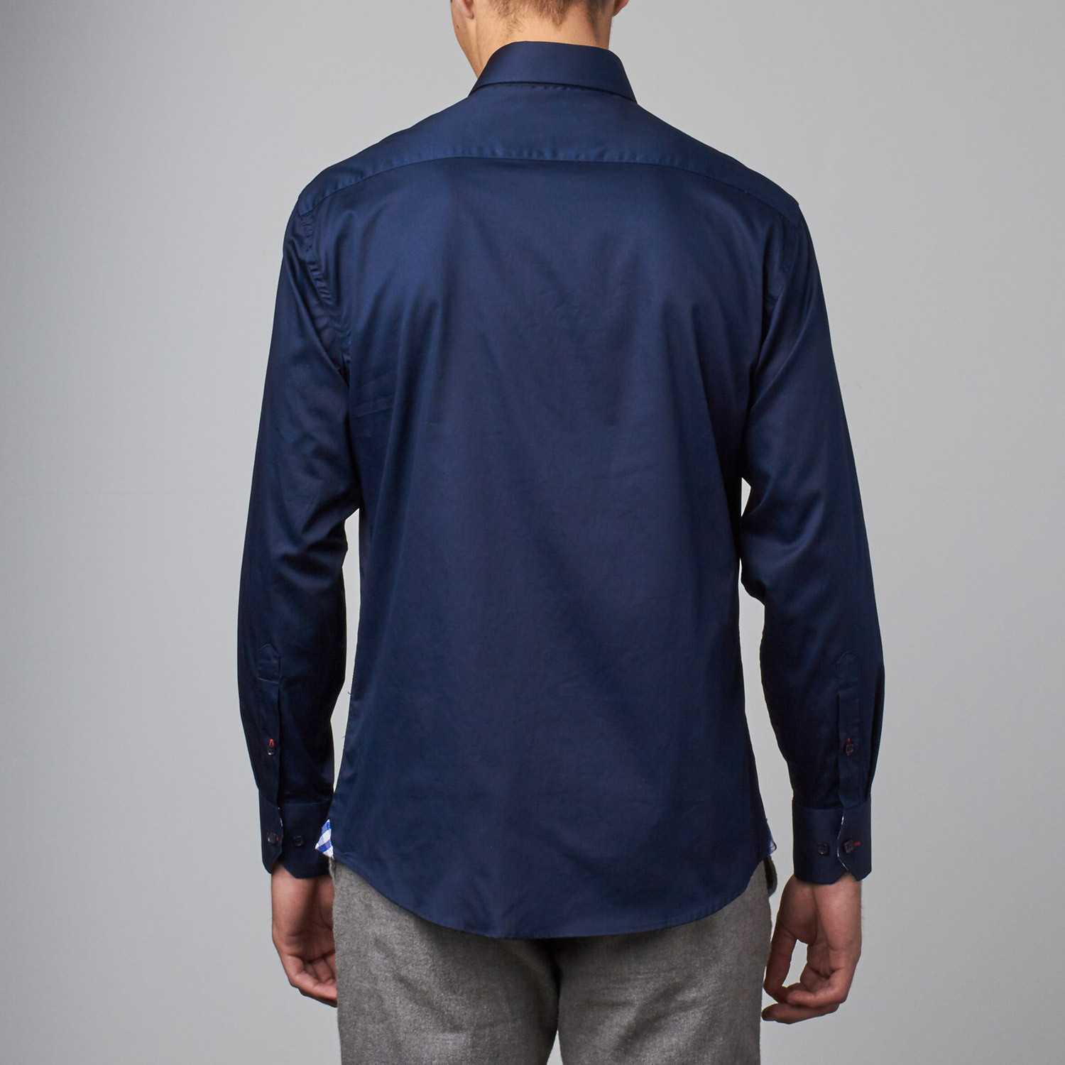 Long-Sleeve Button-Up Sateen Shirt // Navy (3XL) - Bespoke Moda - Touch ...