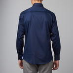 Long-Sleeve Button-Up Sateen Shirt // Navy (M)