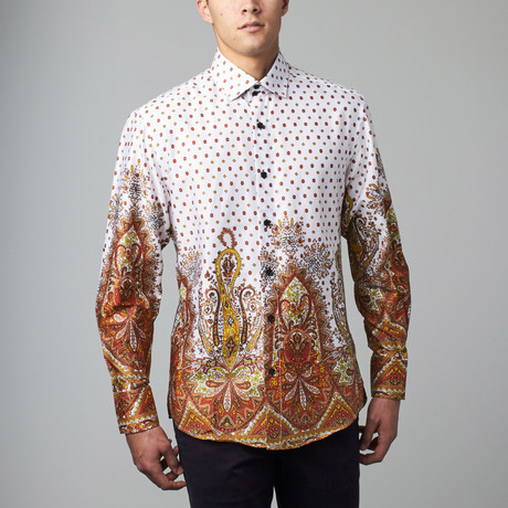 Long-Sleeve Button-Down Shirt // Red Dot Paisley (S)