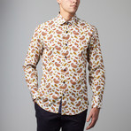 Long Sleeve Button Down Shirt // White + Orange Paisley (2XL)