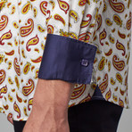 Long Sleeve Button Down Shirt // White + Orange Paisley (2XL)