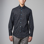 Long-Sleeve Button-Up Print Shirt // Blue (M)