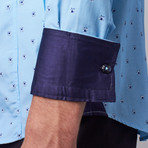 Bespoke Moda // Long Sleeve Button Down Jacquard Shirt // Turquoise Dot Pattern (M)