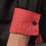 Bespoke Moda // Long Sleeve Button Down Sateen Shirt // Black + Red (S)