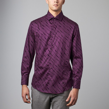 Bespoke Moda // Long Sleeve Button Down Print Shirt // Purple (S)