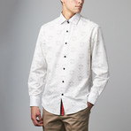 Bespoke Moda // Long Sleeve Button Down Jacquard Shirt // White Floral Dot (S)