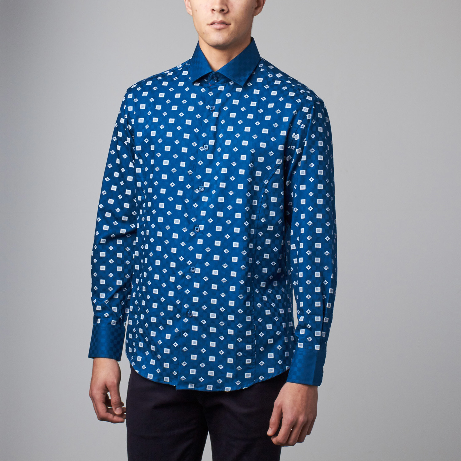 Long-Sleeve Button-Up Jacquard Shirt // Blue (S) - BESPOKE - Touch of ...