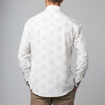 Bespoke Moda // Long Sleeve Button Down Jacquard Shirt // White Floral Dot (S)
