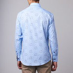 Bespoke // Long Sleeve Button Down Jacquard Shirt // Blue Floral Dot (S)