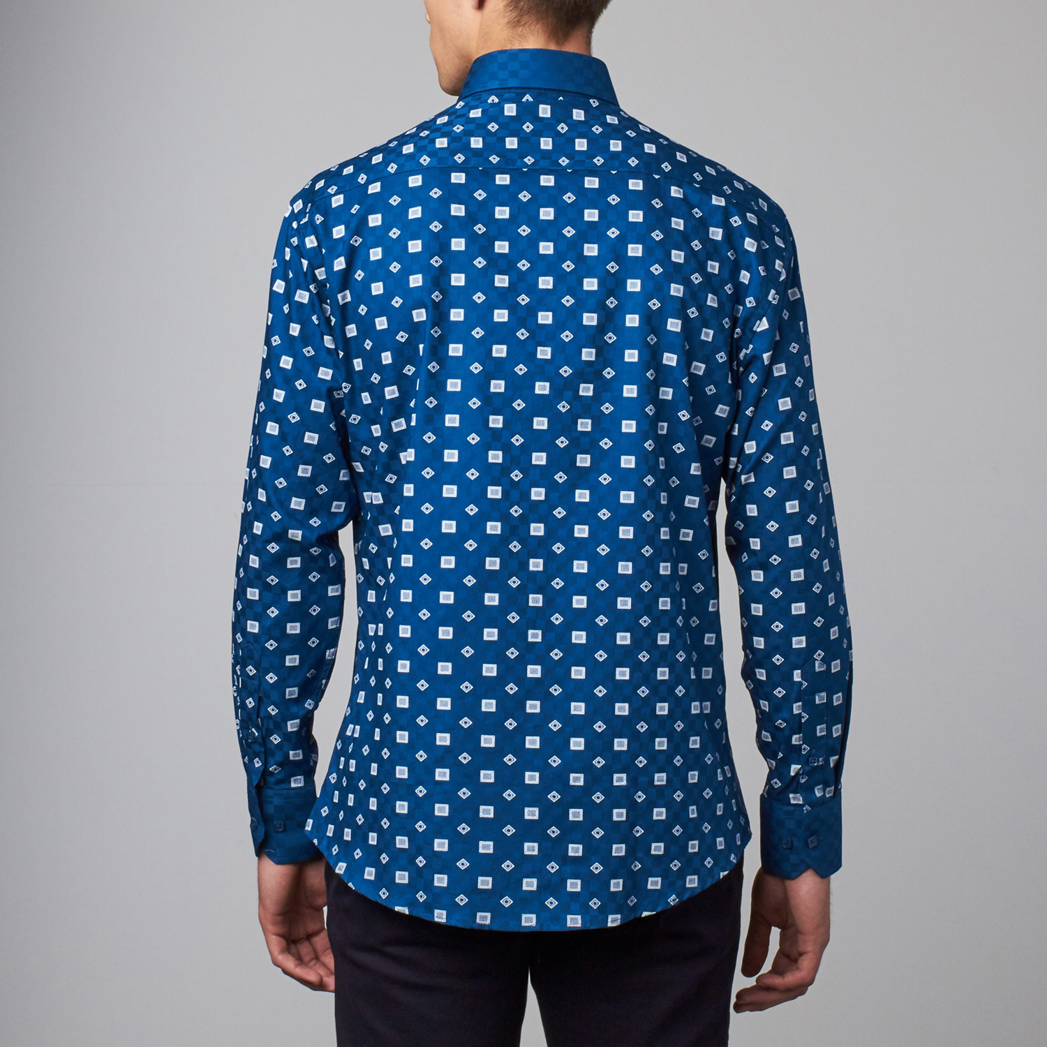 Long-Sleeve Button-Up Jacquard Shirt // Blue (XL) - BESPOKE - Touch of ...