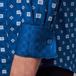Long-Sleeve Button-Up Jacquard Shirt // Blue (S)