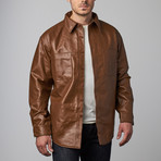 Relaxed Leather Shirt Jacket // Caramel Brown (S)